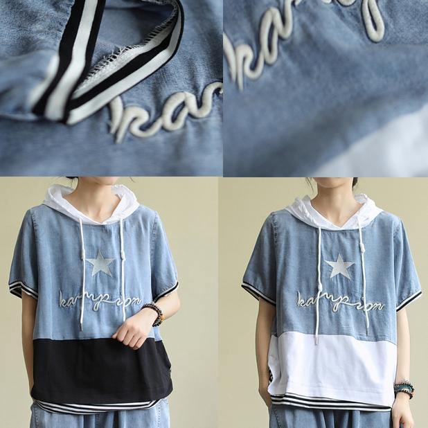 Organic white cotton tunic top hooded patchwork silhouette blouses - SooLinen