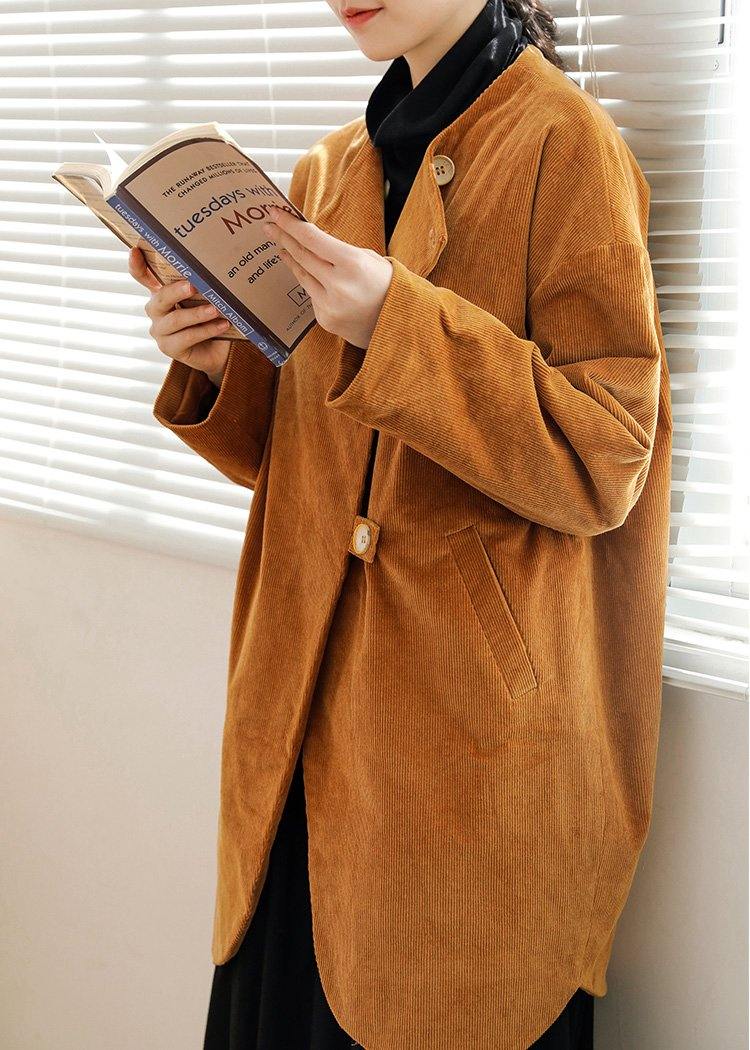Organic yellow Fashion tunic coats Photography Button women coat - SooLinen
