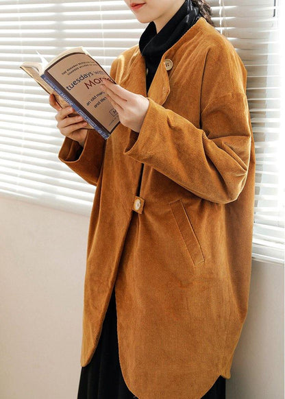 Organic yellow Fashion tunic coats Photography Button women coat - SooLinen