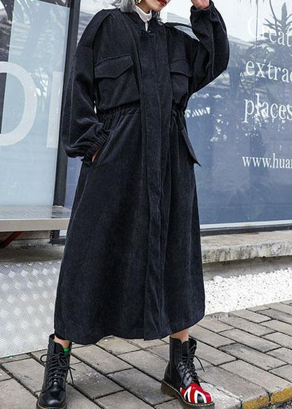 Organic zippered Fashion Coats Women black Plus Size Clothing outwear fall - SooLinen