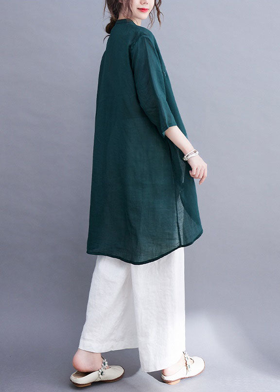 Bio-Baumwolle mit Stickerei in Armeegrün, Blusendesign mit Rundhalsausschnitt, niedriges, hohes Design