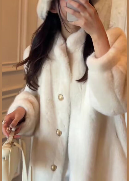 Original Apricot Stehkragen-Knopf Nerz-Samtmantel Winter