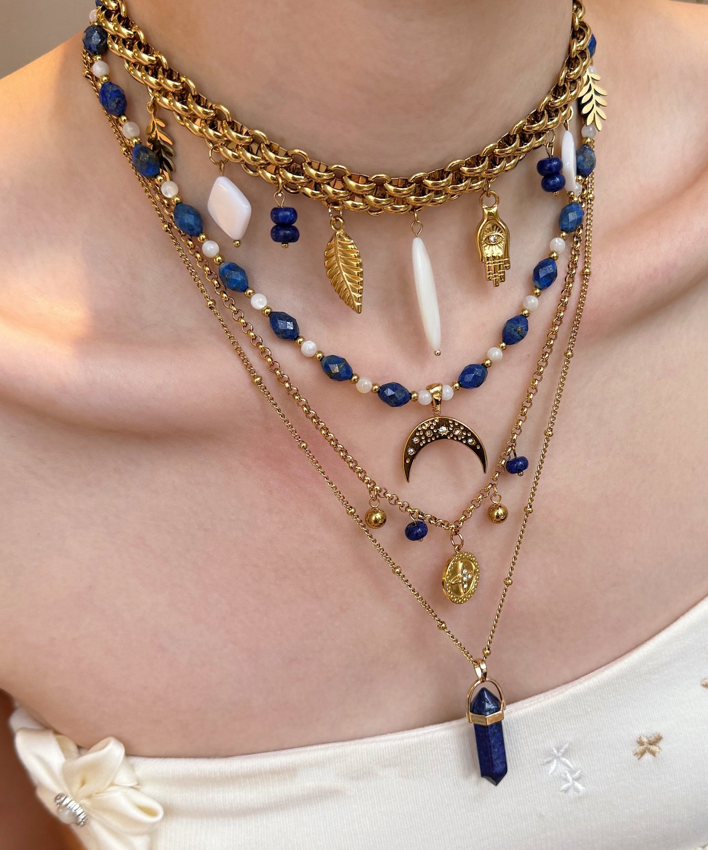 Original Blue Cross Shell Layering Four Piece Set Titanium Steel Pendant Necklace