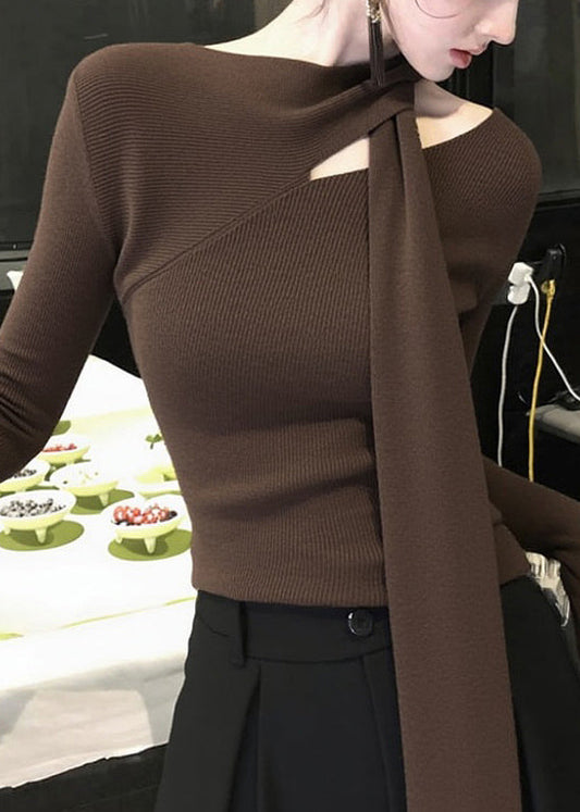 Suéter de punto calado con lazo de café original para primavera