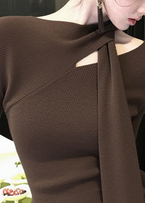 Suéter de punto calado con lazo de café original para primavera