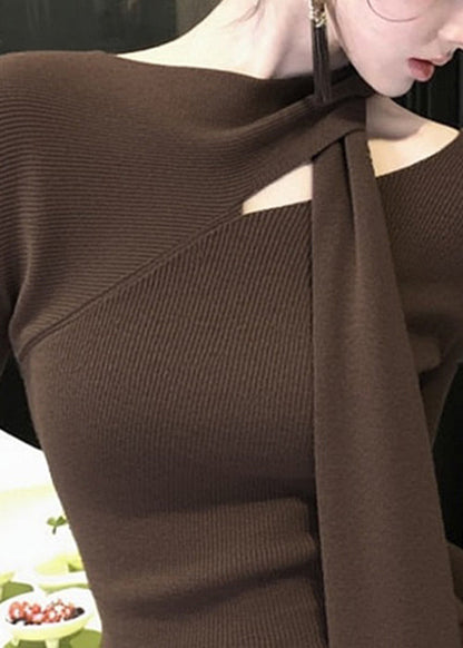 Suéter de punto calado con lazo de café original para primavera