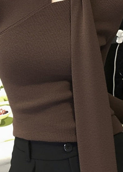 Suéter de punto calado con lazo de café original para primavera