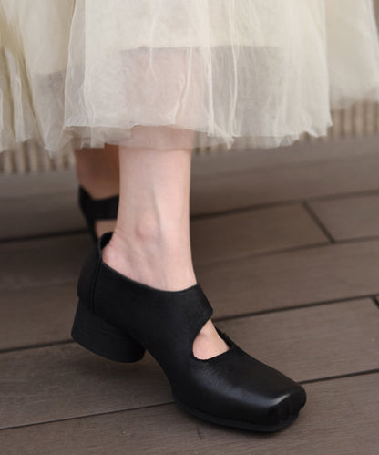 Original Coffee Chunky Heel Shoes 2025 New Cowhide Leather