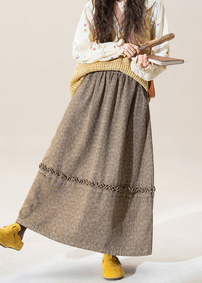 Falda de algodón patchwork con estampado de volantes y café original para invierno