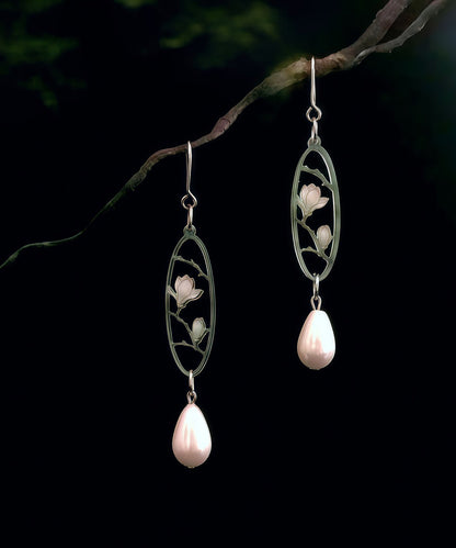 Original Ddesign Green Sterling Silver Pearl Tassel Drop Earrings