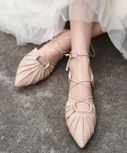 Original Design Apricot Strappy Sandals Pointed Toe