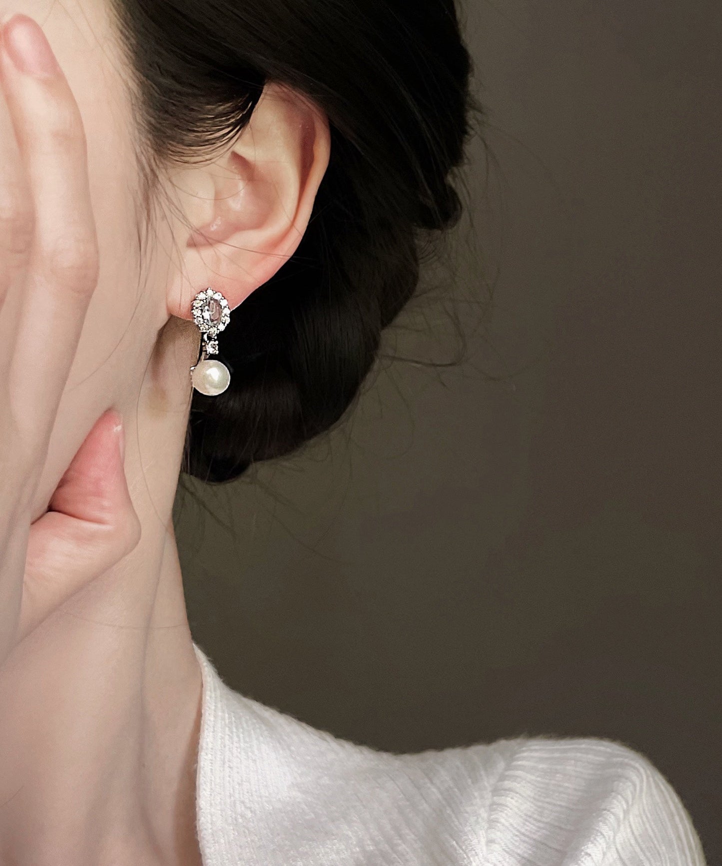 Original Design Baby Blue Copper Overgild Zircon Pearl Drop Earrings