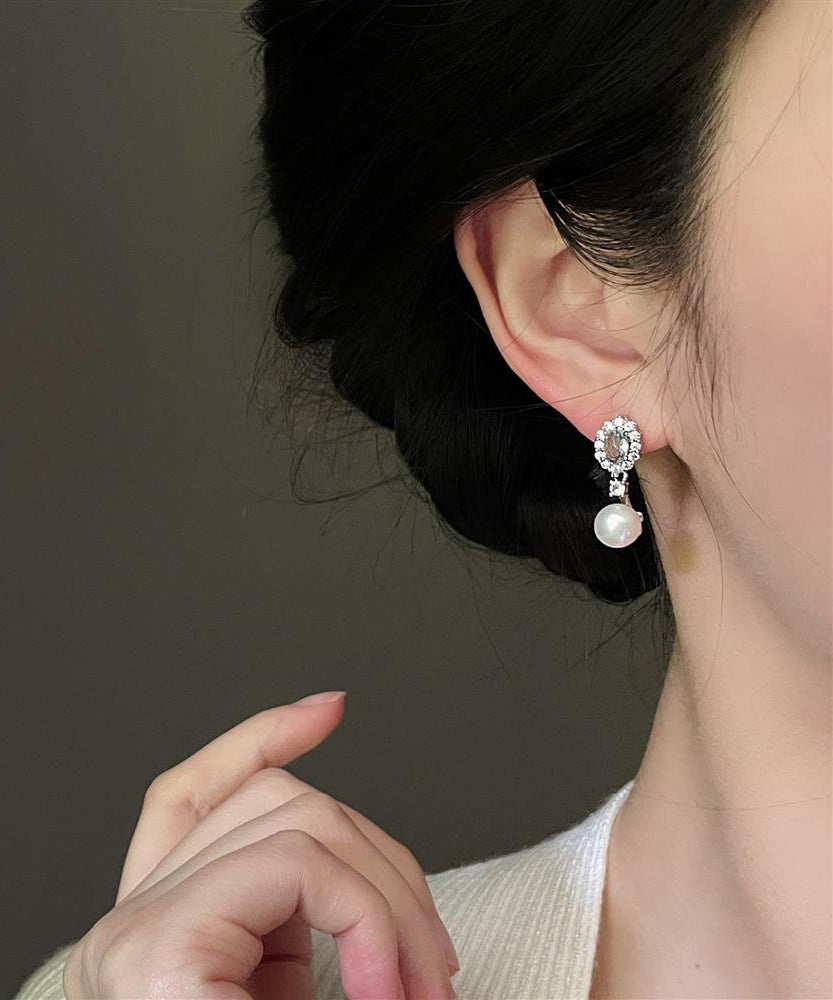 Original Design Baby Blue Copper Overgild Zircon Pearl Drop Earrings