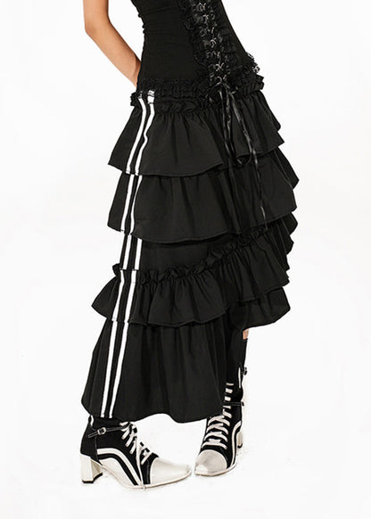 Original Design Black Asymmetrical High Waist Maxi Cake Skirt Summer