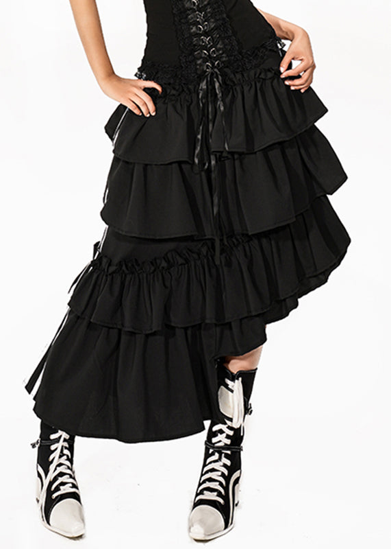 Original Design Black Asymmetrical High Waist Maxi Cake Skirt Summer