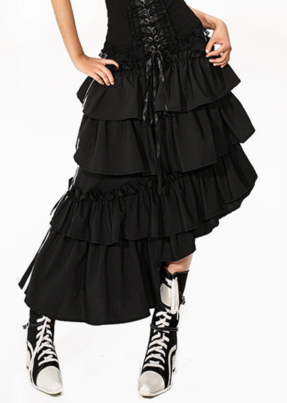 Original Design Black Asymmetrical High Waist Maxi Cake Skirt Summer