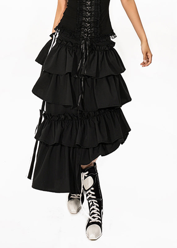 Original Design Black Asymmetrical High Waist Maxi Cake Skirt Summer