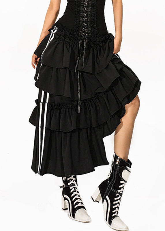 Original Design Black Asymmetrical High Waist Maxi Cake Skirt Summer