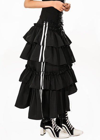 Original Design Black Asymmetrical High Waist Maxi Cake Skirt Summer