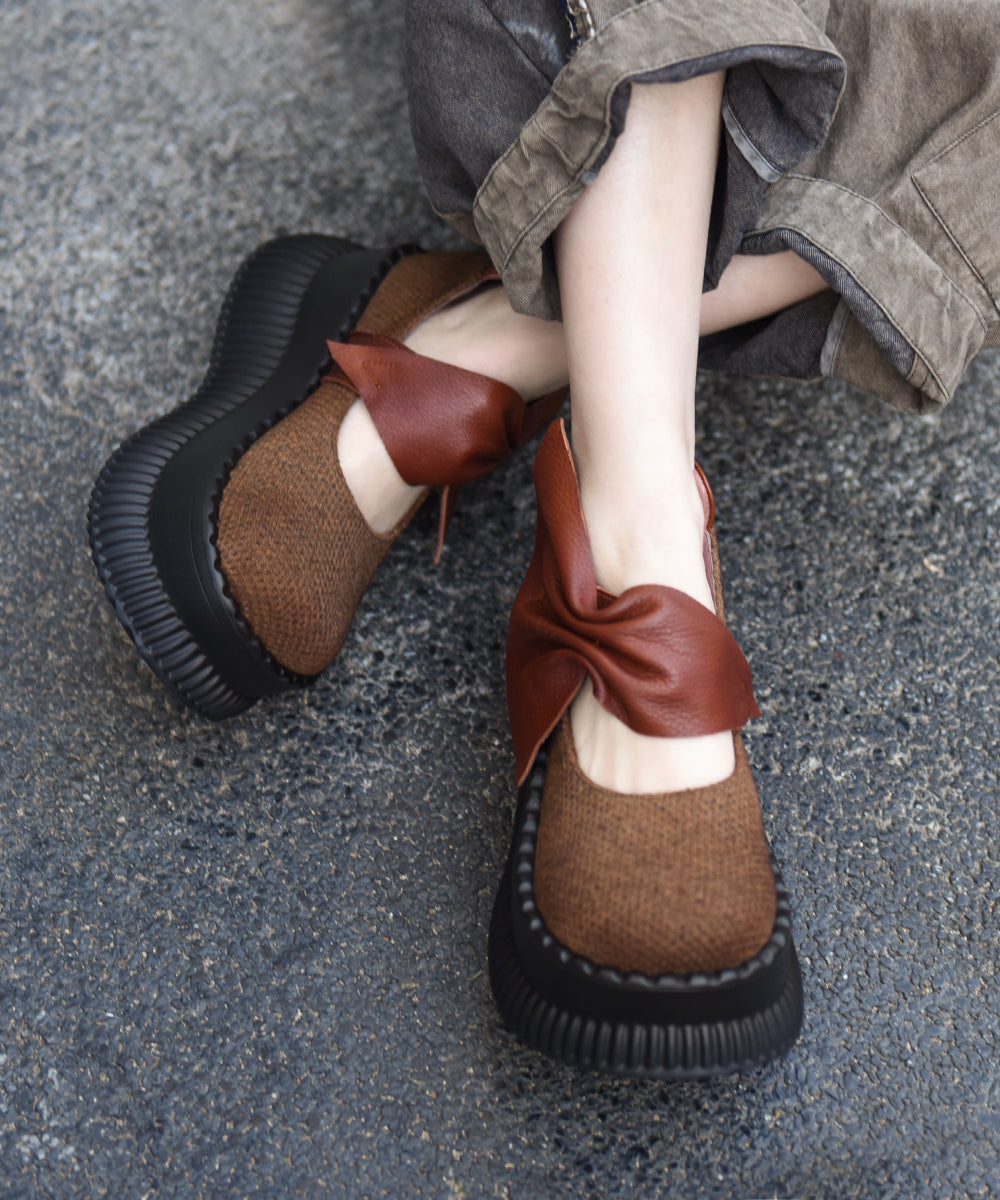 Original Design Black Bow Splicing Platform Heels Shoes