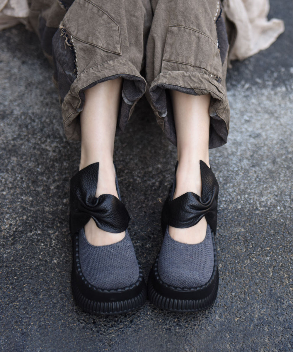 Original Design Black Bow Splicing Platform Heels Shoes