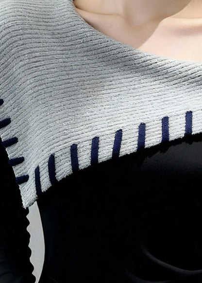 Original Design Schwarzes Fleece-Top mit kalten Schultern, schmaler Passform, Winter