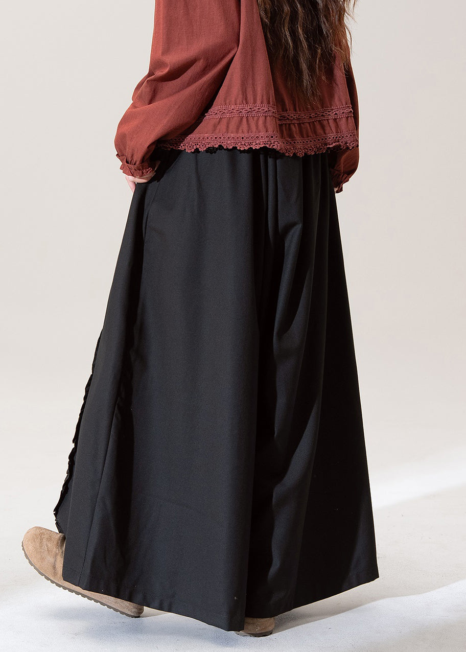 Original Design Schwarze Hosenrock aus einfarbiger Baumwolle mit Taschen