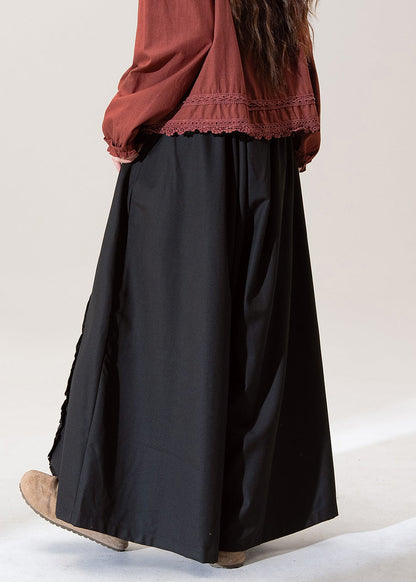 Original Design Schwarze Hosenrock aus einfarbiger Baumwolle mit Taschen