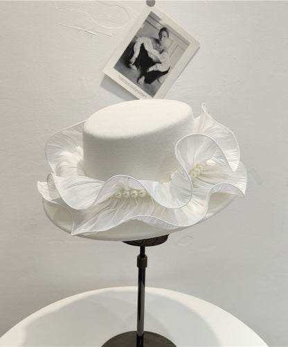 Original Design Black Ruffled Nail Bead Woolen Cloche Hat