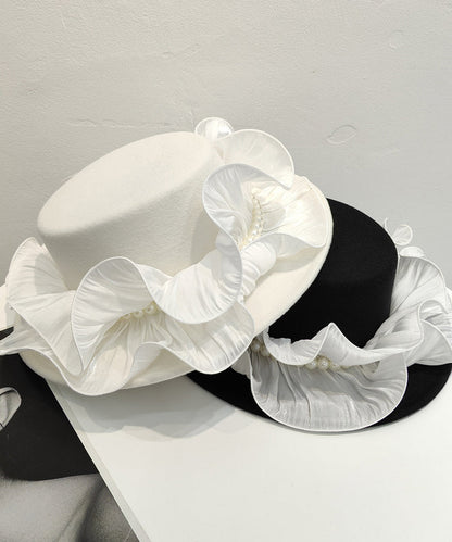 Original Design Black Ruffled Nail Bead Woolen Cloche Hat