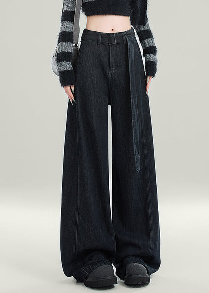Original Design Schwarze Schärpen High Waist Warm Fleece Jeans