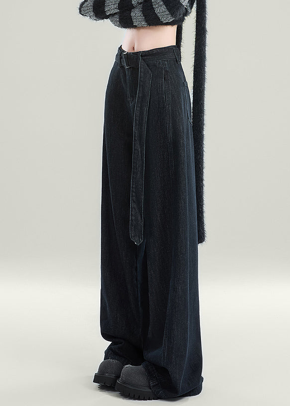 Original Design Schwarze Schärpen High Waist Warm Fleece Jeans