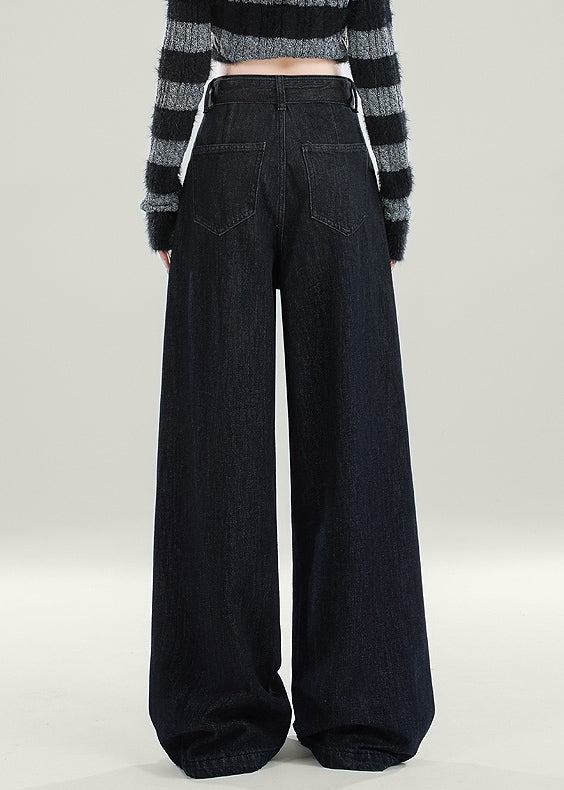 Original Design Schwarze Schärpen High Waist Warm Fleece Jeans