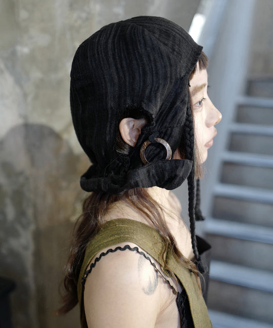 Sombrero boonie de lino arrugado negro de diseño original