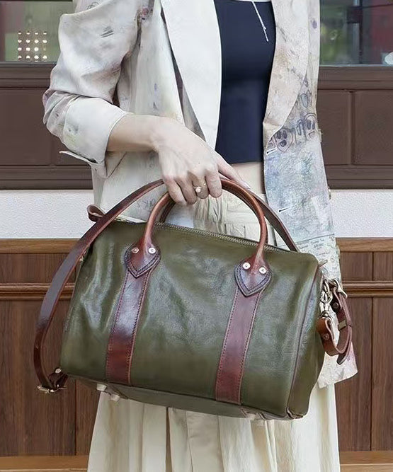 Original Design Blackish Green Splicing Solid Durable Leather Tote Handbag