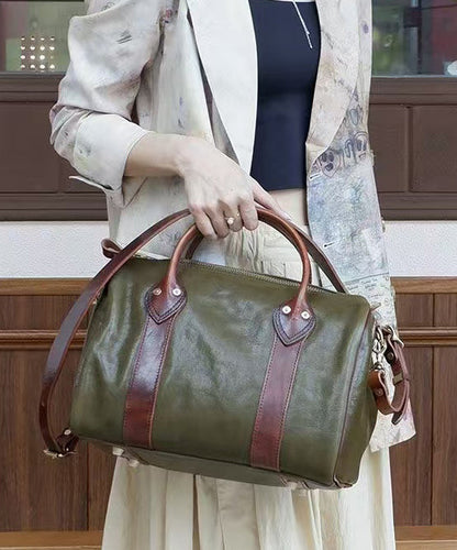 Original Design Blackish Green Splicing Solid Durable Leather Tote Handbag