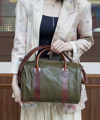 Original Design Blackish Green Splicing Solid Durable Leather Tote Handbag