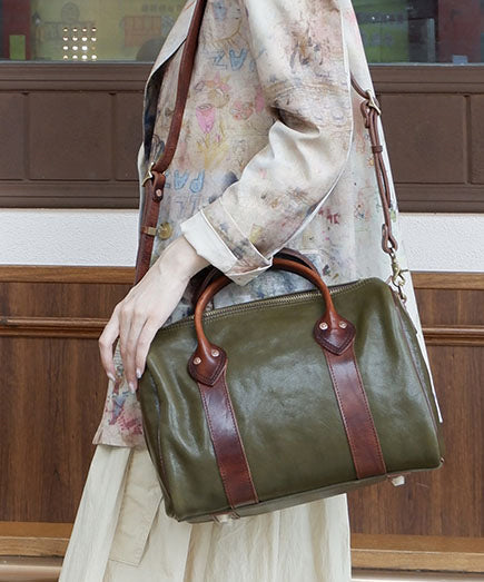 Original Design Blackish Green Splicing Solid Durable Leather Tote Handbag