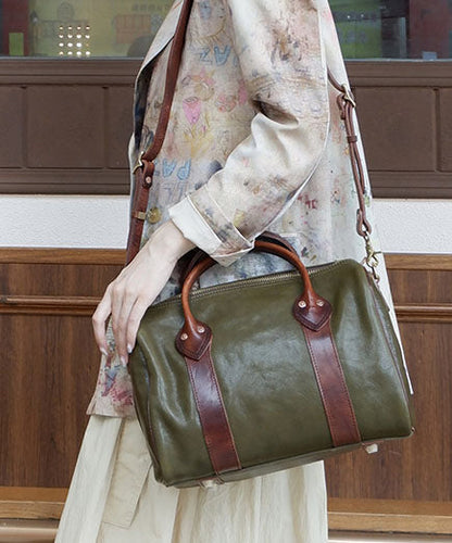 Original Design Blackish Green Splicing Solid Durable Leather Tote Handbag