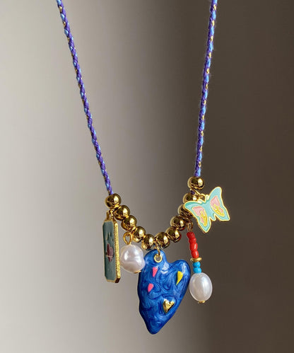 Original Design Halskette mit Schmetterlingsanhänger aus blauer Legierung und Tropfenglasur