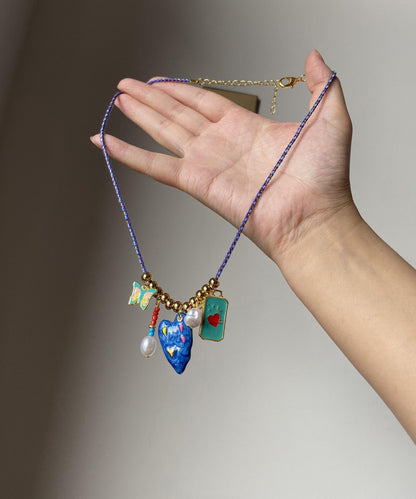Original Design Halskette mit Schmetterlingsanhänger aus blauer Legierung und Tropfenglasur