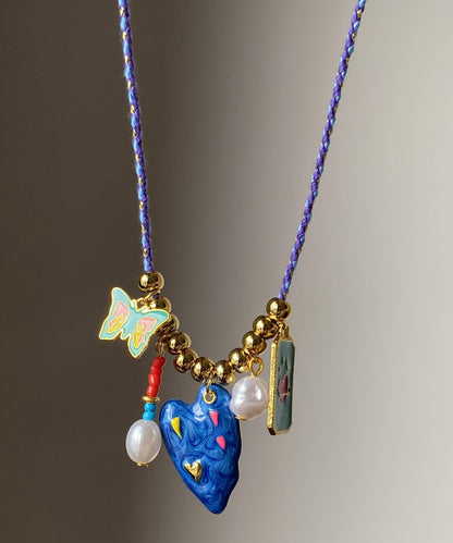 Original Design Halskette mit Schmetterlingsanhänger aus blauer Legierung und Tropfenglasur