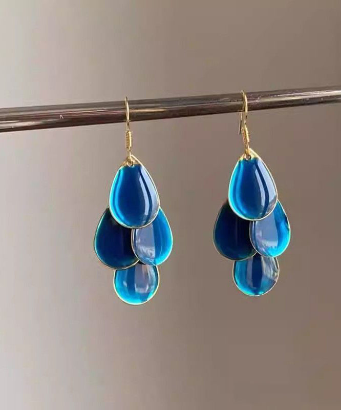 Pendientes con borlas y gotas de agua esmaltadas en aleación azul con diseño original