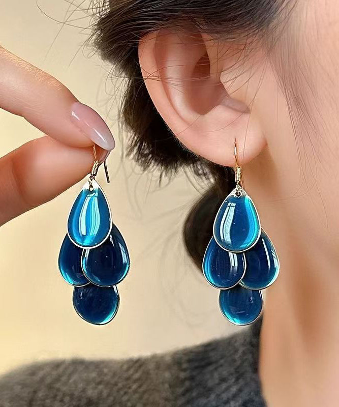 Pendientes con borlas y gotas de agua esmaltadas en aleación azul con diseño original