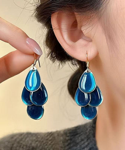 Pendientes con borlas y gotas de agua esmaltadas en aleación azul con diseño original