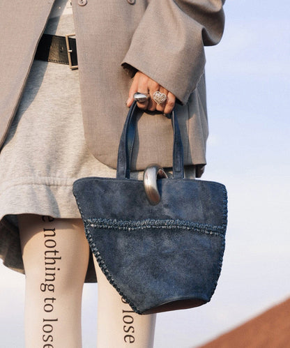 Original Design Blue Calf Leather Suede Bucket Bag