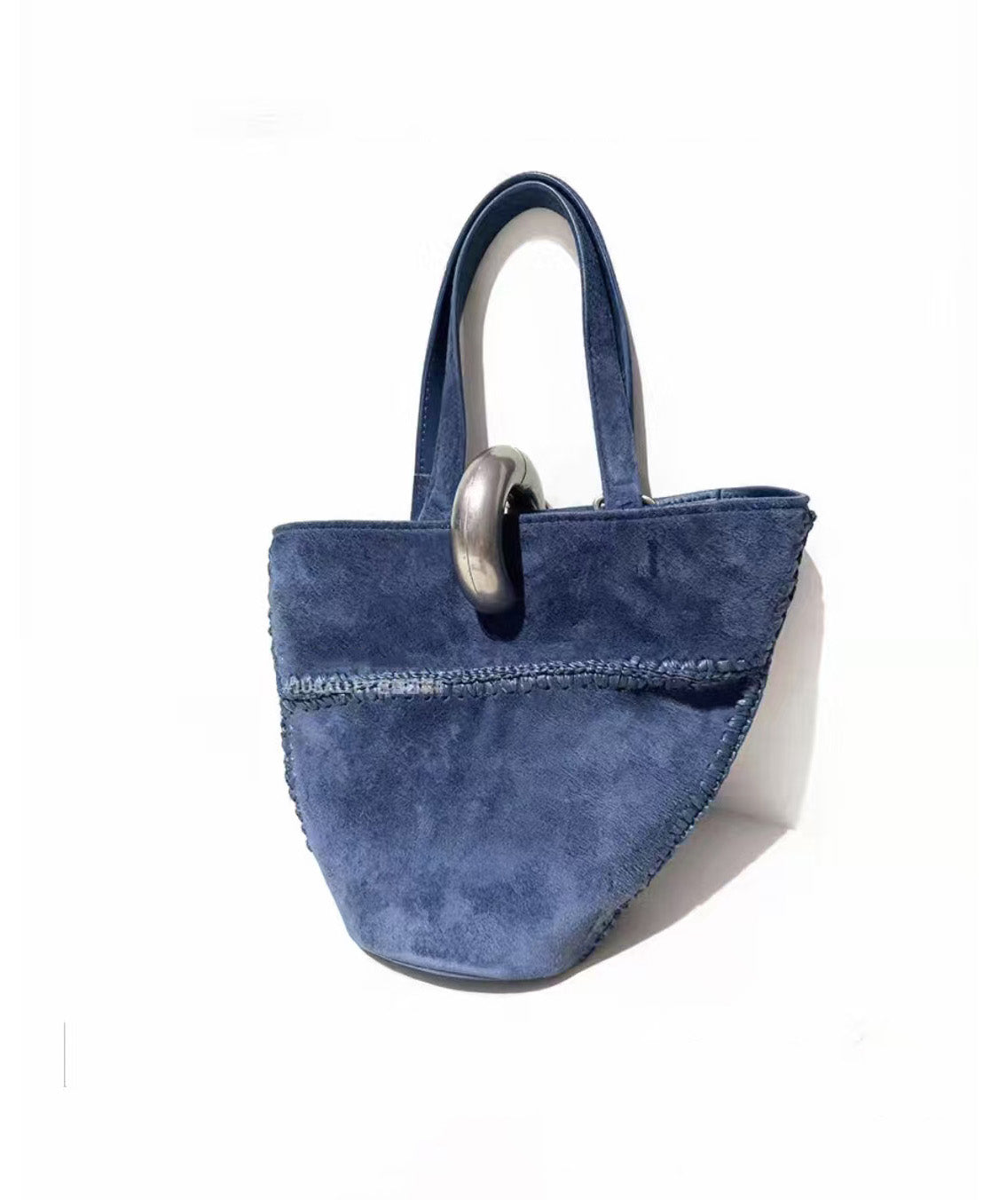 Original Design Blue Calf Leather Suede Bucket Bag