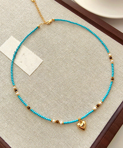 Original Design Blue Copper Alloy Turquoise Tiger's Eye Pendant Necklace