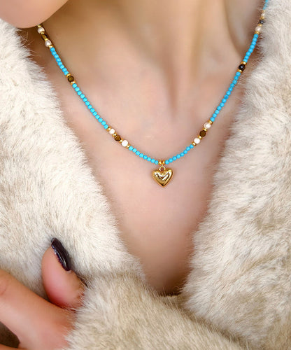 Original Design Blue Copper Alloy Turquoise Tiger's Eye Pendant Necklace