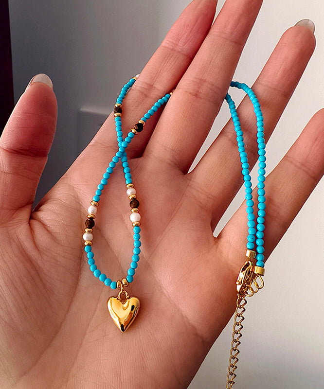 Original Design Blue Copper Alloy Turquoise Tiger's Eye Pendant Necklace